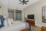 King bed, ceiling fan and 55 inch TV